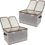 Foldable Fabric Storage Box with Double-Lid & Dividers, Large Organizer for Home, Closet, Office (Grey, 2 Packs)
