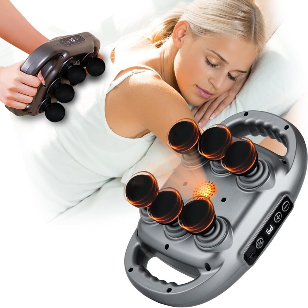 6 Head Massage Gun Deep Tissue with 9 Levels & 9 Modes, Electric Massager Tool for Legs, Arms, Waist, Back, Buttocks – Full Body Muscle Pain Relief, Ideal Gifts for Women, Men, Mom, and Dad