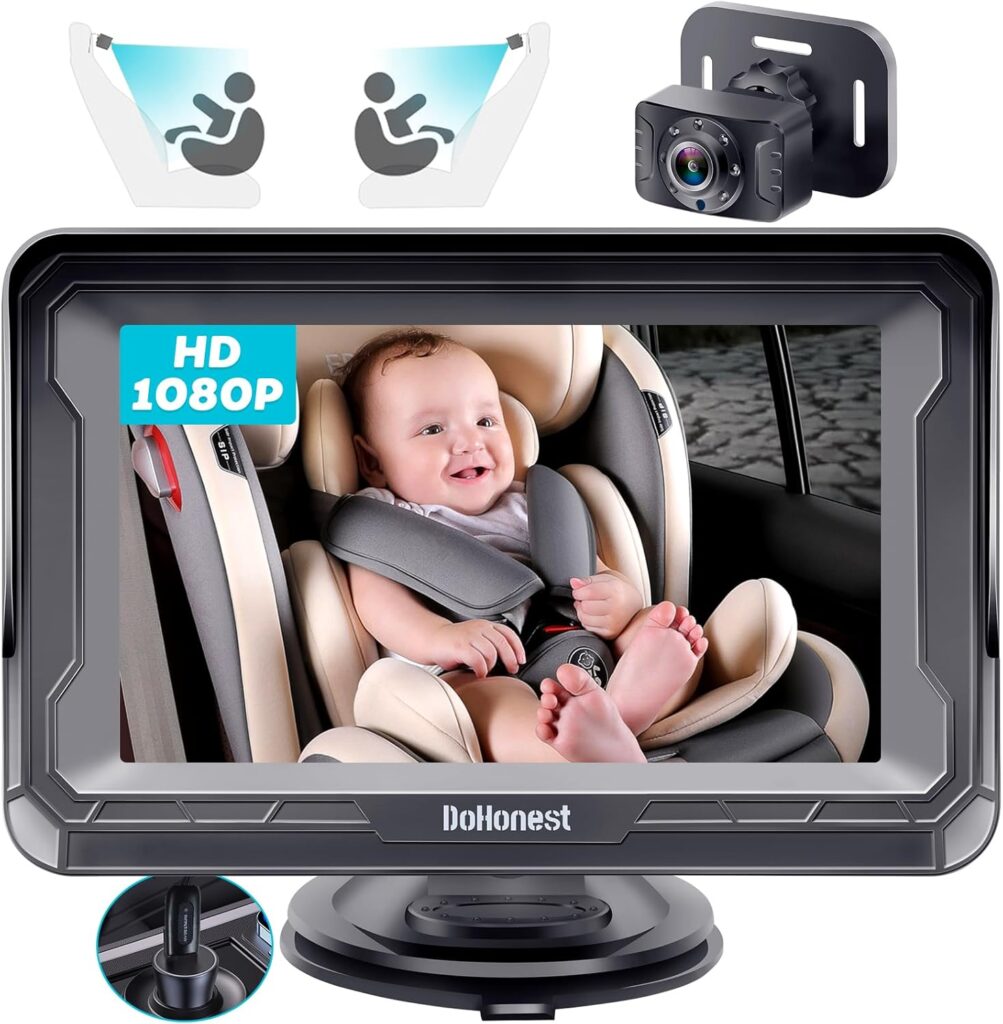 DoHonest Baby Car Camera 1080P HD: Rearview Baby Car Monitor with Night Vision, 150° Wide Angle, 360° Adjustable, Easy USB Plug-and-Play Installation – Infant Car Seat Safety Camera