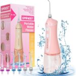 Water Dental Flosser Pick for Teeth,Grinest Cordless Water Dental pik Teeth Cleaner 7 Modes Rechargeable Oral Irrigator Portable IPX7 Waterproof Tooth flossing Cleaning for Home Travel-Pink