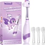 Papablic Toddler Sonic Electric Toothbrush Kids for Ages 1-3 Years, Baby Electric Toothbrush with Cute Unicorn Cover and Smart LED Timer, 4 Brush Heads (Arya)