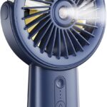 Otlonpe Rechargeable Handheld Portable Misting Fan, 4-15 Hrs Runtime, Small Personal Mist Portable Fan 4000mAh Battery Operated, Water Spray, 90° Rotatable, Power Bank, Hand Held Desk 2 IN 1 (Blue)