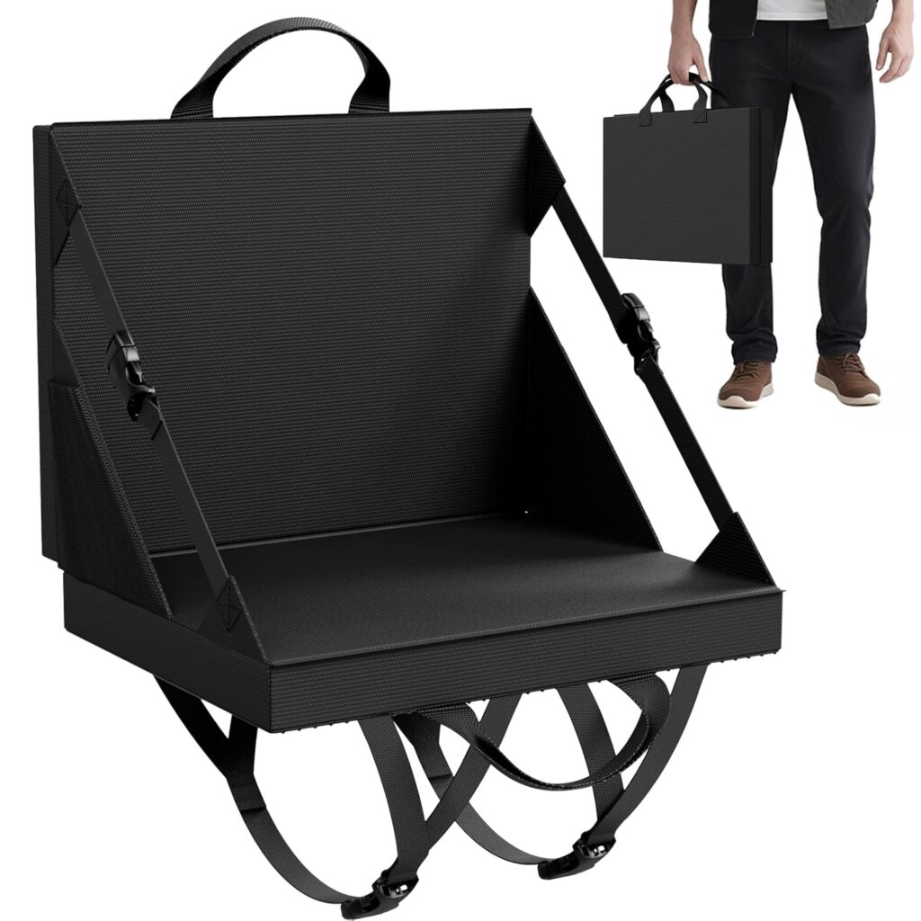 Stadium Seats with Back Support – Folding bleacher Chair for Beach and Camping – Portable Bleachers Cushions for Adults and Kids – Foldable Outdoor Lawn Bench for Camp (Black)