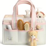 PeraBella Diaper Caddy Organizer with Handle, Baby Shower Gifts Basket Bag, Registry Search Must Haves Items, Nursery Storage Organizer for Newborn Girl Boy, Baby Bag Essentials, Car Diaper Caddy Cart