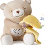 Apunol Baby Sleep Soother, White Noise Sound Machine Projector Night Light, Portable Stuffed Teddy Baby Gifts Bear Toy with 18 Soothing Sounds, Auto-Off Timer, Cry Sensor for Kids