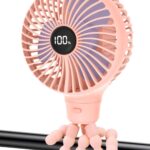 ECLIP Portable Stroller Fan, Wide-Area Oscillation, LED Power Display, 4 Speeds, Flexible Tripod Clip On Fan, 3600 mAh Handheld Desk Cooling Baby Fan for Car Seat Crib Bike Treadmill (3 Inches Black)