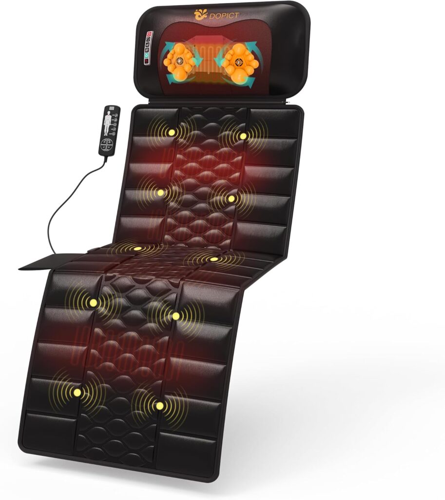 Massage Mat, Detachable Neck Massager, Full Body Vibration Heating, Massage Pad with 10 Vibrating Motors and 9 Speed Settings for Home Office Use, Gift for Men Women Parents Christmas,Black