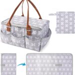 Moteph Diaper Caddy Organizer – Baby Caddy with Lid & Changing Mat, Car Diaper Caddy, Large Nursery Storage Diaper Tote Basket for Changing Table with Zip-Top Cover, Great for Baby Showers – Grey