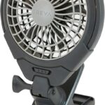 Treva 5 Inch Two Speed Battery & USB Powered Clip On Fan – Slim and Portable Cooling Travel Fan with USB – Gray