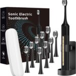 Sonic Electric Toothbrush with 10 Brush Heads for Adults and Children, Up to 30 Days on a Single Charge, 5 Modes, Built-in 2-Minute Smart Timer, IPX8 Waterproof Electric Toothbrush (Black)