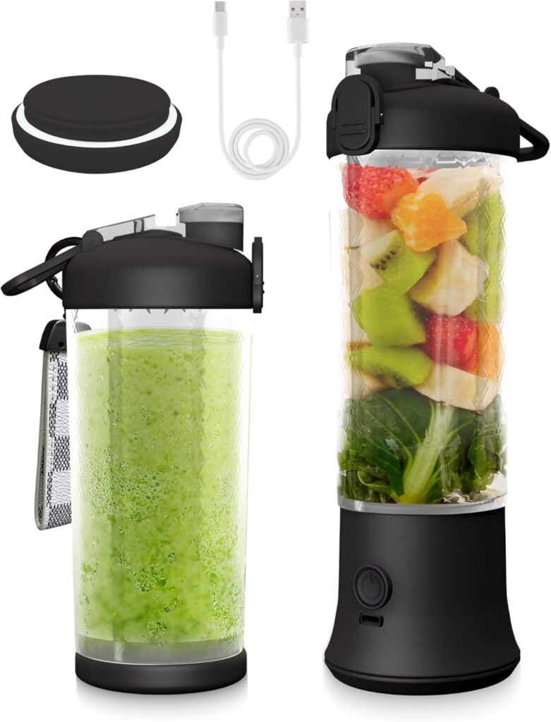 SSKAWorldwide Portable Blender – 21oz Smoothie Blender Rechargeable Small Blender with 6 Blades Personal Blender for Home Office Gym Sports and Travel (Black)