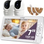 7″ Split-Screen Baby Monitor with 2 1080P Cameras, 720P HD No WiFi Monitor with a Flexible Bracket, 6000mAh Battery, VOX Mode, 2 Way Audio, Remote PTZ, Auto Night Vision