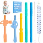 Teething Sticks for Babies Hollow Teether Tubes Teething Straws Teething Relief Toys for Toddlers 0-18 Months, 5 Packs Teething Toys Tube Hammer Wrench Shape Gift for Boys Girls, BPA Free