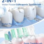 Water Flosser & Ultrasonic Electric Toothbrush Combo, 600ML Water Dental Flosser with 7 Jet Tips, 10 Adjustable Water Pressure, 5 Toothbrush Heads for Home Use, Gums, Braces (White)