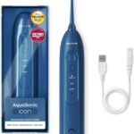 AquaSonic Icon Water Flosser for Teeth – Cordless Rechargeable Oral Irrigator – Waterproof, Portable Dental Cleaning with Jet Tip – Braces Home Travel – Navy