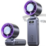 Kimguard Handheld Portable Turbo Fan with Ice Cooler, Speed (1-199) Rechargeable Personal Fan[20000 RPM] Small Pocket Fans for Travel/Outdoor/Home/Office, Purple