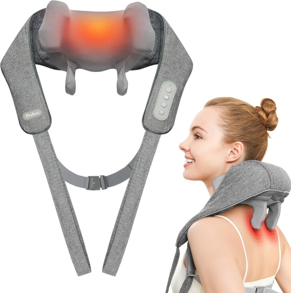 Cordless Neck and Shoulder Massager with Heat, Rechargeable Shoulder Massager for Pain Relief Deep Tissue, 6D Shiatsu Kneading Massage for Neck and Shoulde Pain, Gifts for Mom&Dad