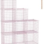 C&AHOME Wire Cube Storage, 9 – Cube Organizer Metal C Grids, Modular Shelves Units, Closet Organizer, Ideal for Home, Office, Living Room, 36.6”L x 12.4”W x 48.4”H, Pink UWCS3009P