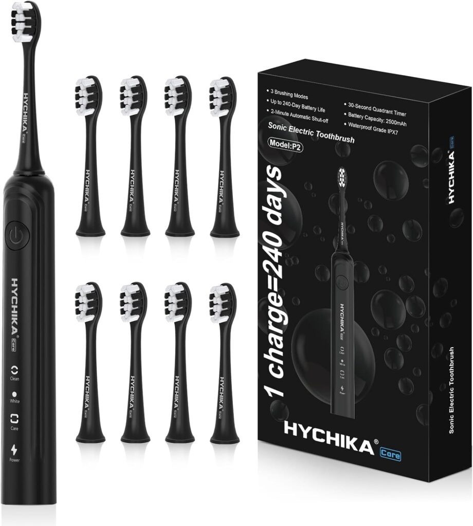 Sonic Electric Toothbrush for Adults,Rechargeable 240 Days Battery Life with 2500mAH Large Capacity, 8 Pack Quality Brushheads,3 Classic Brushing Modes,2 Min Smart Timer Battery Toothbrush,Black