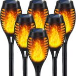 IkeeRuic Solar Lights Outdoor, Solar Torch Light with Flickering Flame for Halloween Decor, Solar Garden Lights, Waterproof Outdoor Lighting, Flame Torches for Outside Patio Pathway Yard Decorations