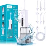 Water Dental Flosser OLED Display Cordless Teeth Cleaning MOCEL 5 Modes Oral Irrigator 300ML Portable and USB C Rechargeable IPX7 Waterproof Floss Teeth Pick (White)