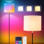 Led Floor Lamp for Living Room: Modern Standing Tall Floor Lamp for Bedroom – Smart APP Control – RGB Light 16 Million Colors with Decorative Lampshade
