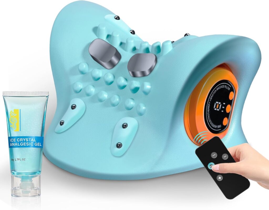 Hugterra Neck Massager 2025, Neck Stretcher Cervical Traction with Heat, 3 Modes, Portable Massage Neck Hump Corrector for Pain Relief and Muscle Relax, 26° Angle Cervical Traction Device