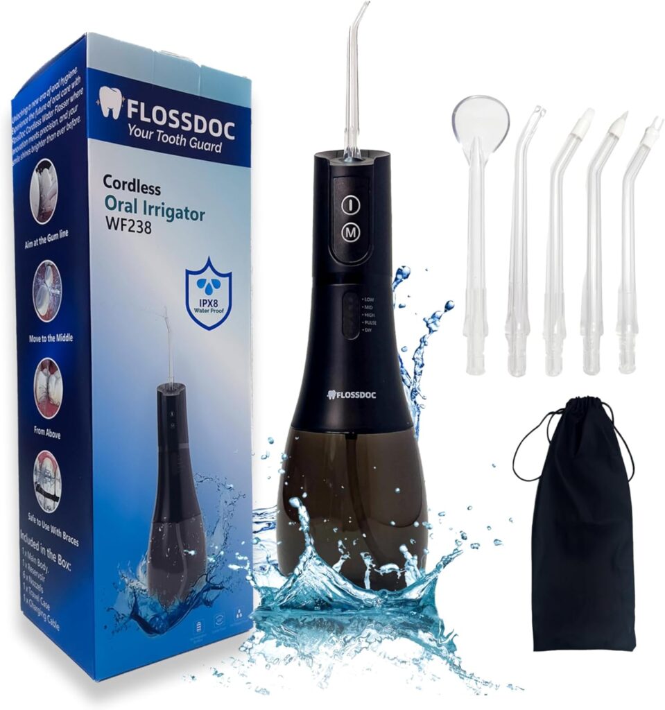 Cordless Water Flosser for Teeth & Gums – 400ml Large Tank, 8 Pressure Settings + DIY Memory, 6 Jet Tips with Tongue Scraper, IPX8 Waterproof Oral Irrigator, Travel Case, Irrigador Dental