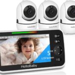 HelloBaby HB6550 5″ Baby Monitor 3 Cameras, 26-Hour Battery, Pan-Tilt-Zoom,1000ft Range Video Audio Baby Monitor No WiFi, VOX, Night Vision, 2-Way Talk, 8 Lullabies and Temperature, ECO, Ideal Gifts