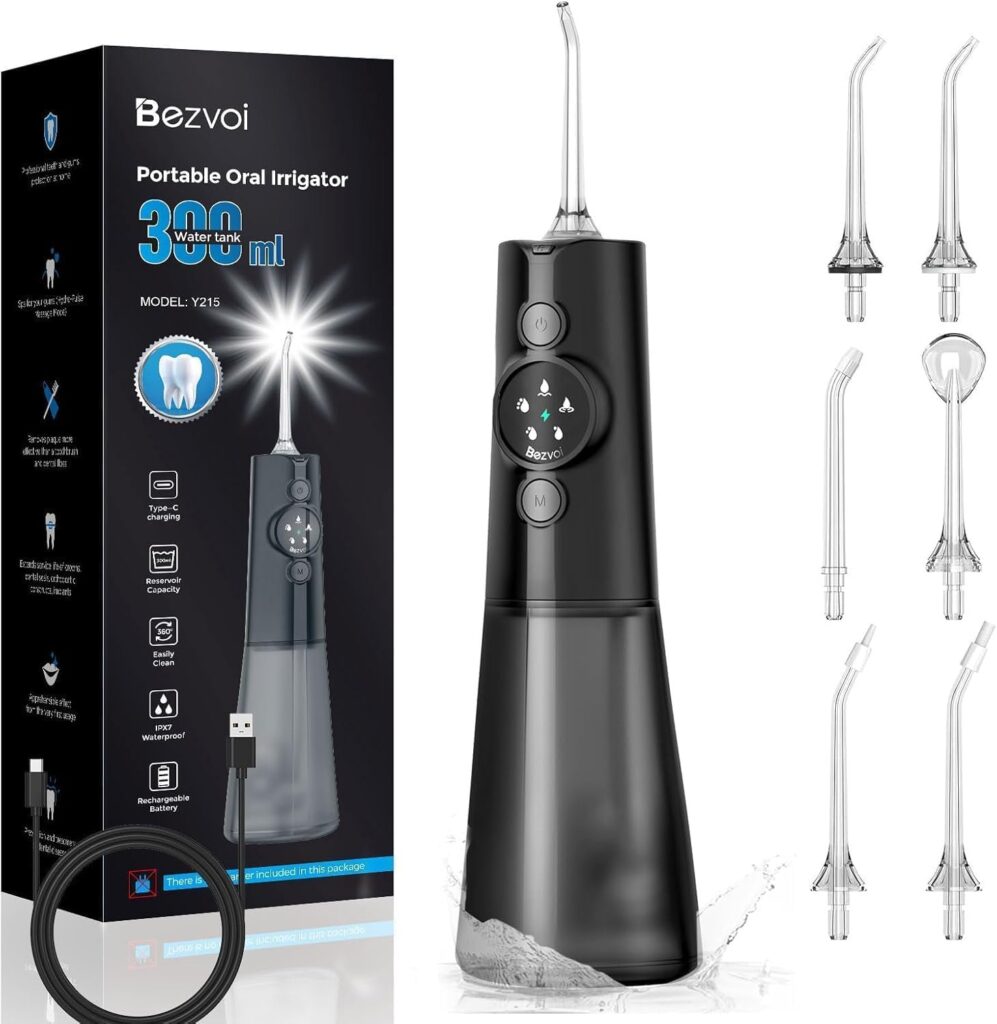 Water Flosser Teeth Pick: 300ML & LED Display 5 Modes Rechargeable Dental Flossers for Braces,Sensitive Gums, Portable Flossing for Teeth Cleaning, IPX7 Waterproof Cordless for Home Travel Use