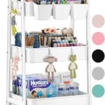 3 Tier Rolling Cart Metal with Wheels, Heavy Duty White Three Tiered Craft Cart Organizer on Wheels, Utility Roller Storage Carts for Art, Baby Nursery, Diaper Caddy, Snack,Book,Nail,Cleaning Supplies