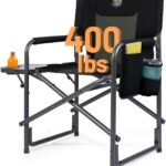 TIMBER RIDGE Aluminum Oversized Camping Chair, Lightweight Portable Directors Chair with Side Table Detachable Side Pocket for Outdoor Camping, Lawn, Picnic, Support 400lbs Black