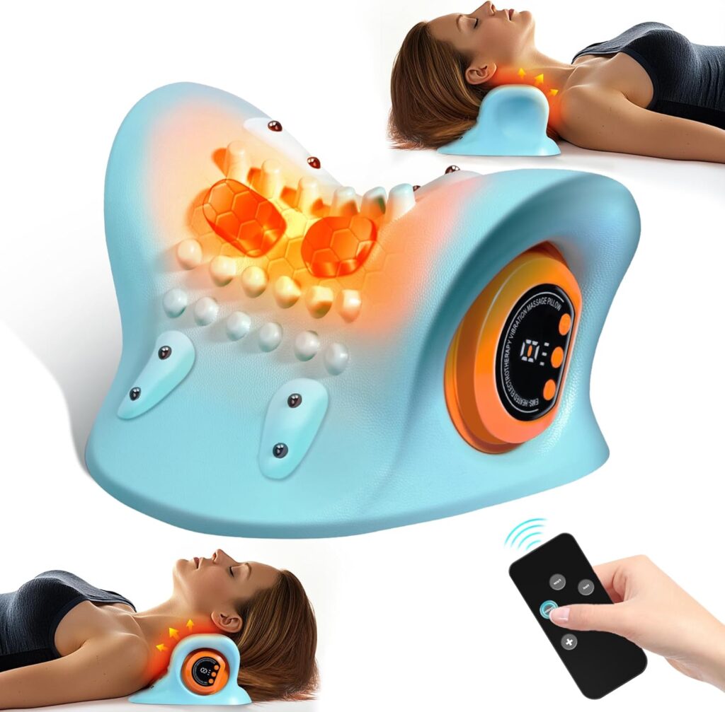 Neck Massager 2025, Neck and Shoulder Relaxer with Heat, 3 Modes, Portable Pillows for Pain Relief and Muscle Relax, 26° Angle Cervical Traction Device for Back, Shoulder