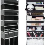 Door Hanging Storage Organizer,with 3 Bins 1 Movable Baby Diaper Caddy,1 Large capacity diaper stacking storage Organizer,10 Side Pockets ,Bedroom Door Storage for Nursery Baby Essentials. (Dark grey)