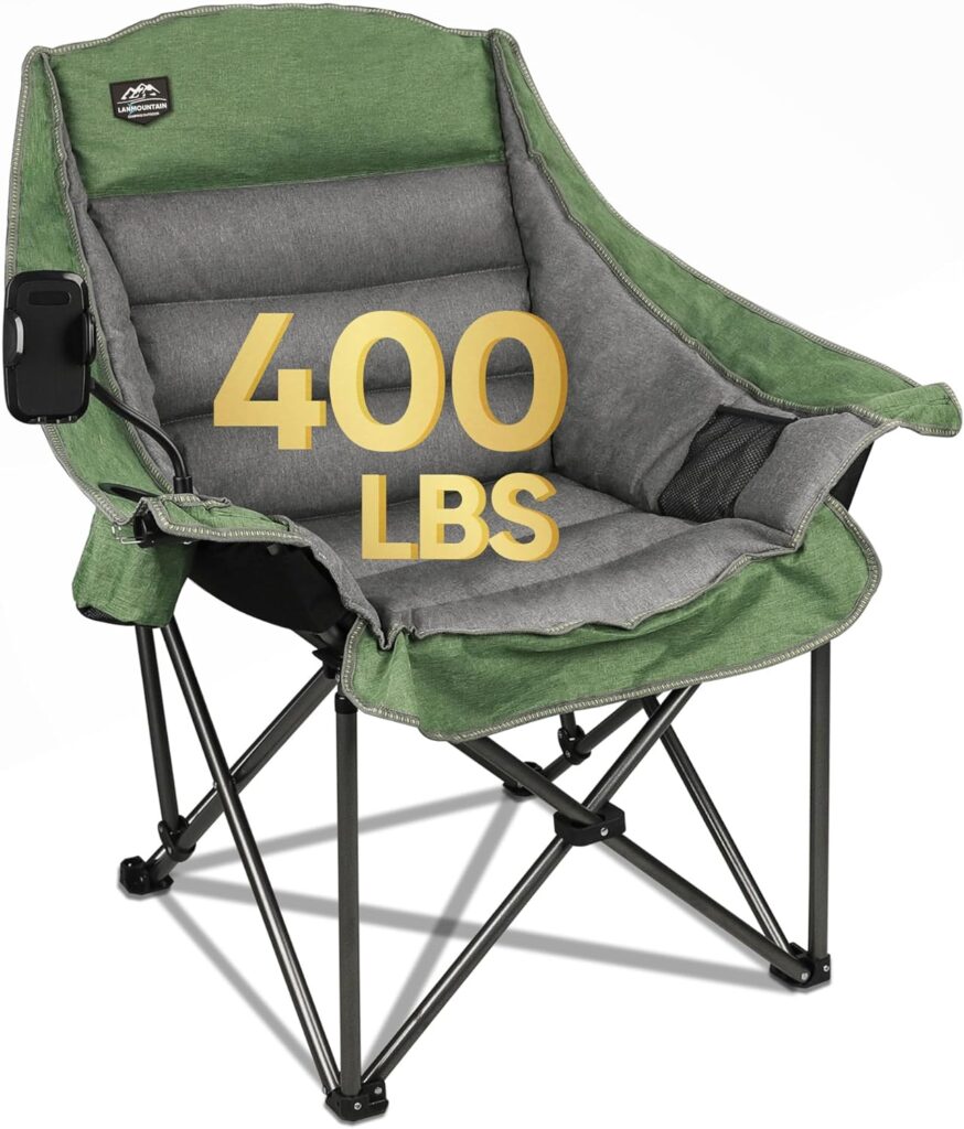Oversized XL Folding Camping Chair,Heavy Duty Support 400Lbs,Large Comfy Padded Camp Chair for Adults,Lawn Arm Chair w/Cup Holder,Phone Holder,Carry Bag Perfect for Outdoor (Green)