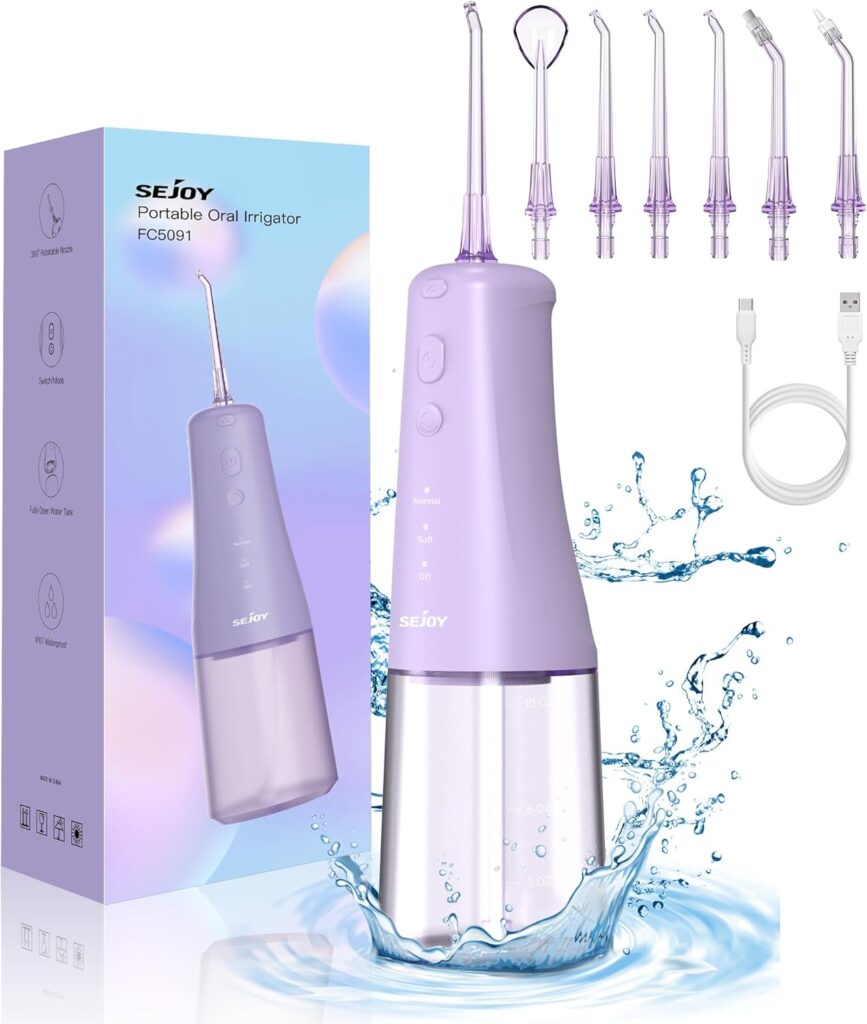 Sejoy Cordless Water Flosser – Portable Oral Irrigator with 5 Modes, 300ML Capacity, USB Rechargeable & IPX7 Waterproof – Effective Plaque Removal for Home & Travel Use