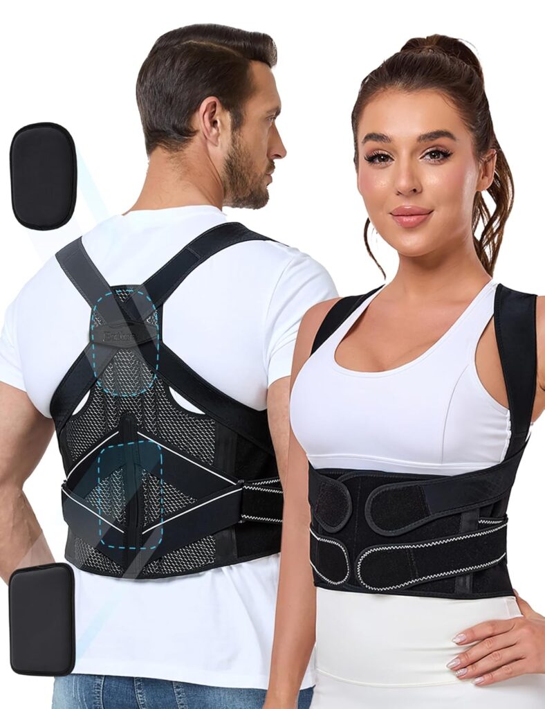 Posture Corrector for Women and Men with Bionic System, Precise Full Back Support Back Brace for Upper and Lower Back Pain Relief with Two 3D Pads