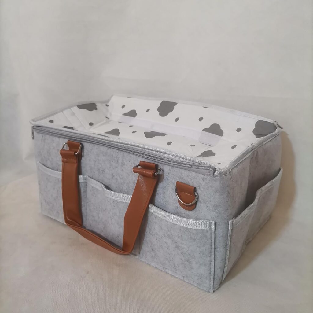 HOME FOR EACH Diaper Caddy With Lid, Organizer for New Mom Gifts, Newborn Essentials, Registry Search, Gift Basket, Must Haves Travel Bag