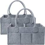 2 Pack Diaper Caddy Organizer – Portable Baby Caddy Organizer with Handle, Nursery Storage Bin and Car Organizer for Girls, Boys – Baby Gift Basket – Grey