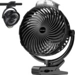 10000mAh Clip on Fan, 8-Inch Golf Cart Fan Rechargeable with LED Light, 9 Speeds Strong Airflow, Quiet, 30Hrs Runtime, 360° Rotation, Cooling for Bed Camping Office Desk Dorm, Black