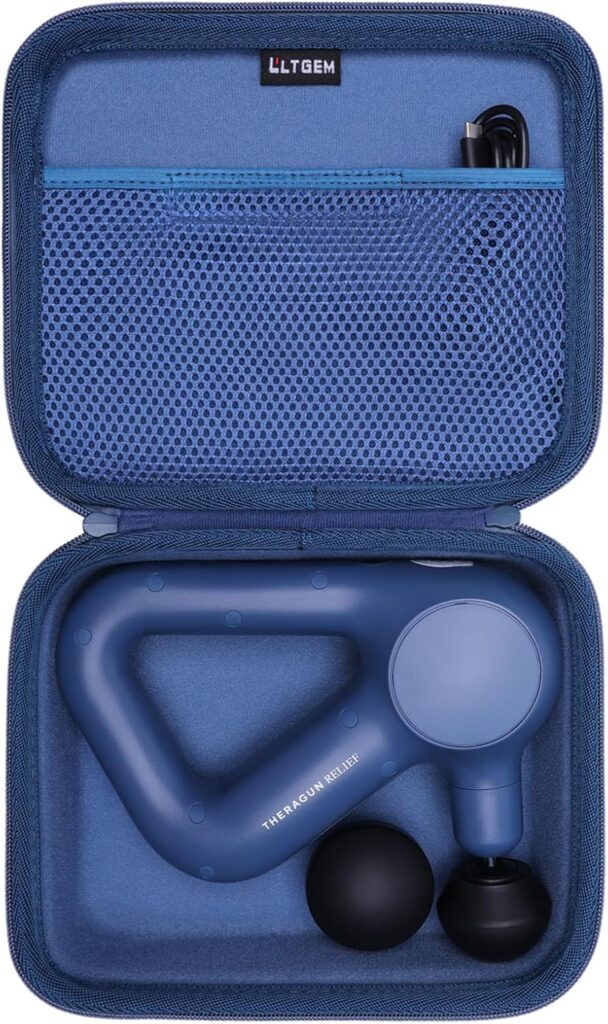 LTGEM Massage Case Compatible with TheraGun Relief Handheld Percussion Massage Gun/Neck/Back/Leg/Shoulder Massage Gun – Travel Protective Carrying Storage Bag, Blue(Case Only)
