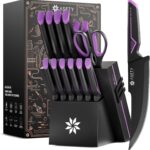 Knife Set – 15 PCS Kitchen Knife Set with Built-in Knife Sharpener Block – Stainless Steel Knife Block Set – Dishwasher Safe, Elegant Box for Men Women