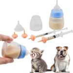 Pet Feeding Bottle and Syringe Set for Puppies and Kittens(1 Bottles,2 Syringes,6 Nipples) Blue