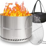 HGD 20 Inch Smokeless Firepit with Grill, Portable Wood Burning Fire Pit for Camping & Backyard, Stainless Steel Outdoor Fireplace with Travel Bag, Easy Setup & Compact Storage – Foldable Design