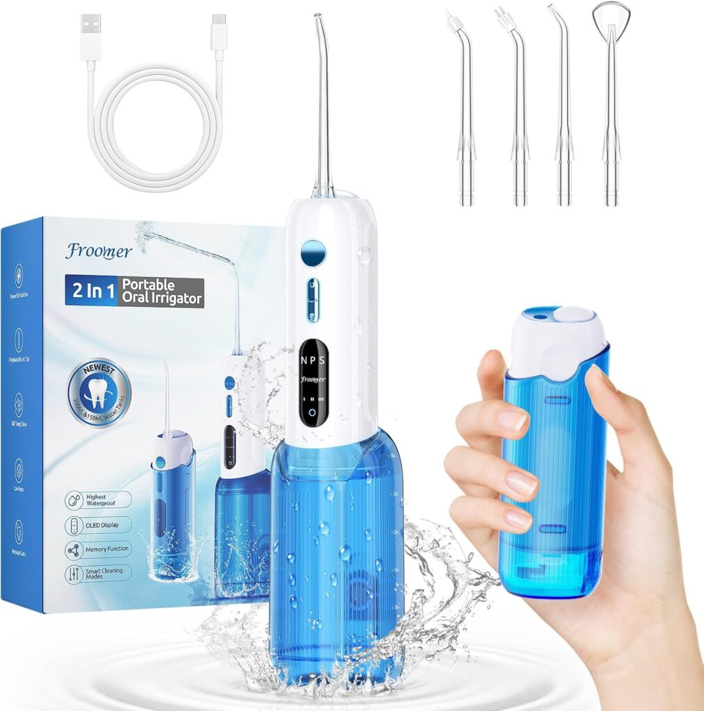 Water Flosser,2 in 1 Water Dental Flosser with 2 Water Tanks,3 Mods 4 Jet Tips Water Flossers for Teeth Suit for Business Trips, Outings and Daily Oral Cleaning Use(Blue)