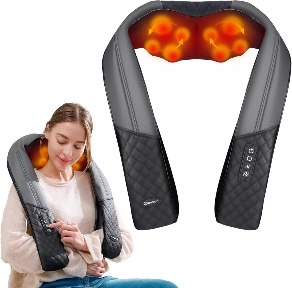 KINGJOY Neck and Shoulder Massager with Heat, 2025 Upgarded 4D Shiatsu Neck and Back Massager with 16 Massage Nodes for Back, Shoulder, Legs, Pain Relief & Tension Relief, Gifts for Women/Men/Mom/Dad