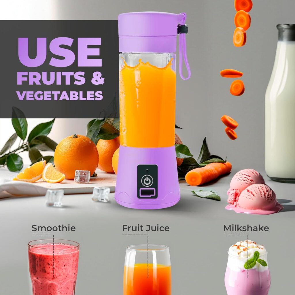 Personal Size Portable Blender – 380Ml Blender Smoothies and Shakes, BPA Free Traveling Juice Cup with Powerful Blending, Freshly Squeezed in Sports/Travel/Home (Violet)