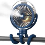 Misting Stroller Fan – 6000mAh Portable Cooling Fan with Mist Function, Rechargeable Clip-On for Stroller, Gym, Office, Camping