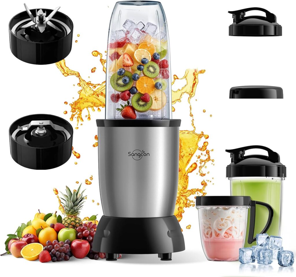 Sangcon 1000w Smoothie Blender for Kitchen, Blender for Smoothies, with 24oz/19oz/10oz Bpa-Free Cups – Upgraded Portable Personal Blenders for Shakes, Frozen fruit, Baby Food, Spice Grinding & More