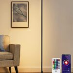 EDISHINE RGBW LED Corner Floor Lamp with Smart App & Remote Control, Dimmable Light Compatible with Alexa, Google Home, Minimalist Stick Tall Lamp for Living Room, Bedroom, (Black)